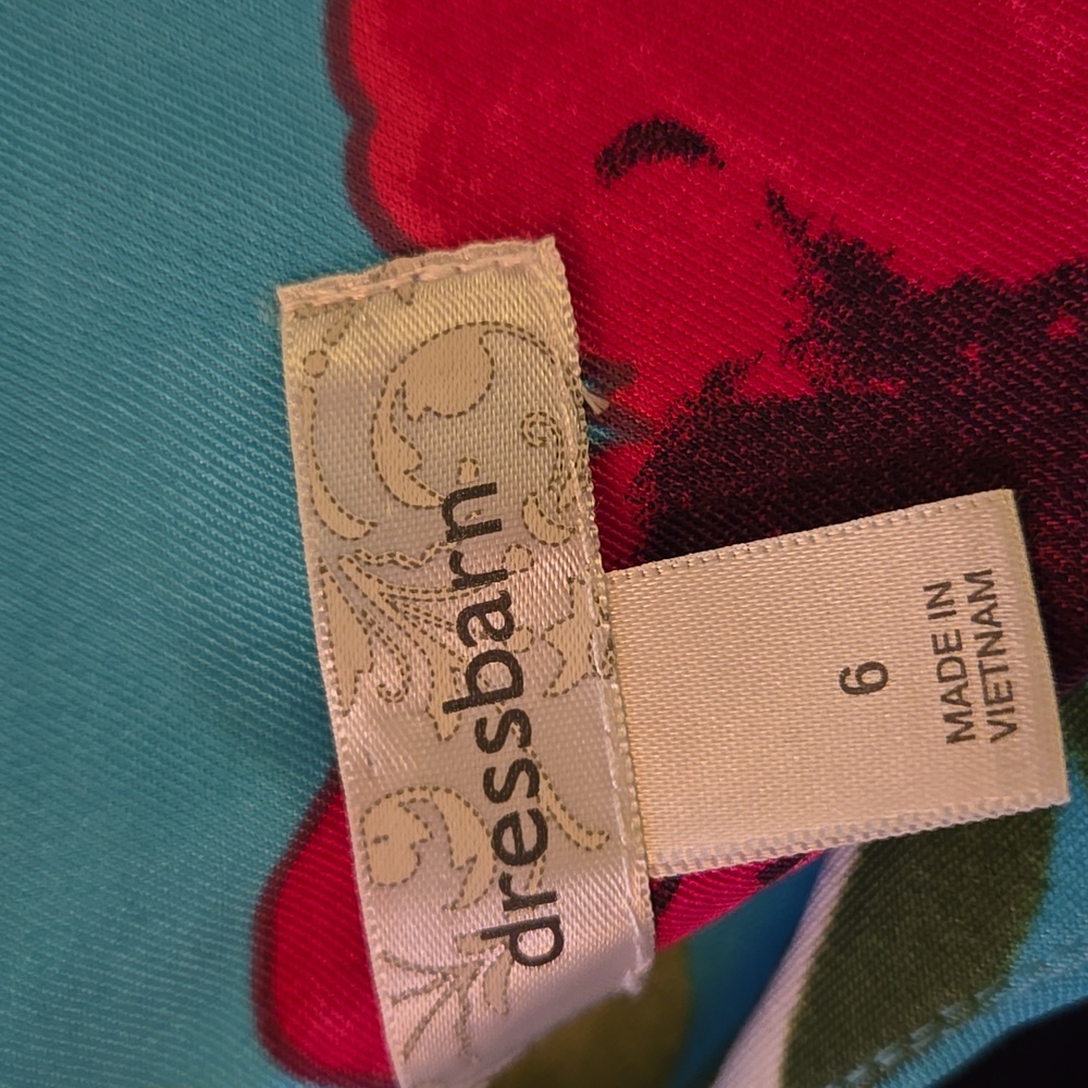DRESSBARN Floral Sleeveless Dress Belt sleeveless pleats aqua fuchsia 6 New - Picture 6 of 8